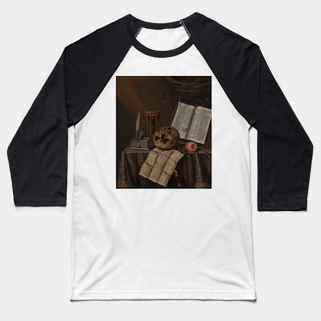 Vanitas Still Life by Edwaert Collier Baseball T-Shirt by Classic Art Stall